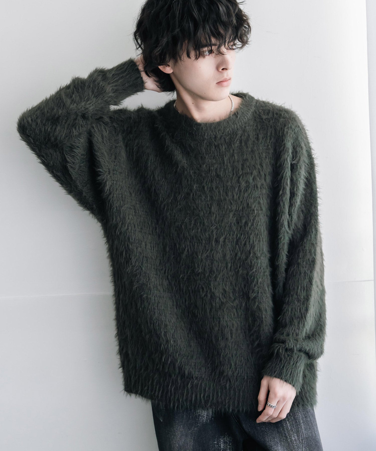 オーバーサイズ モヘアライククルーネックボリュームシャギーニットプルオーバー 16390
