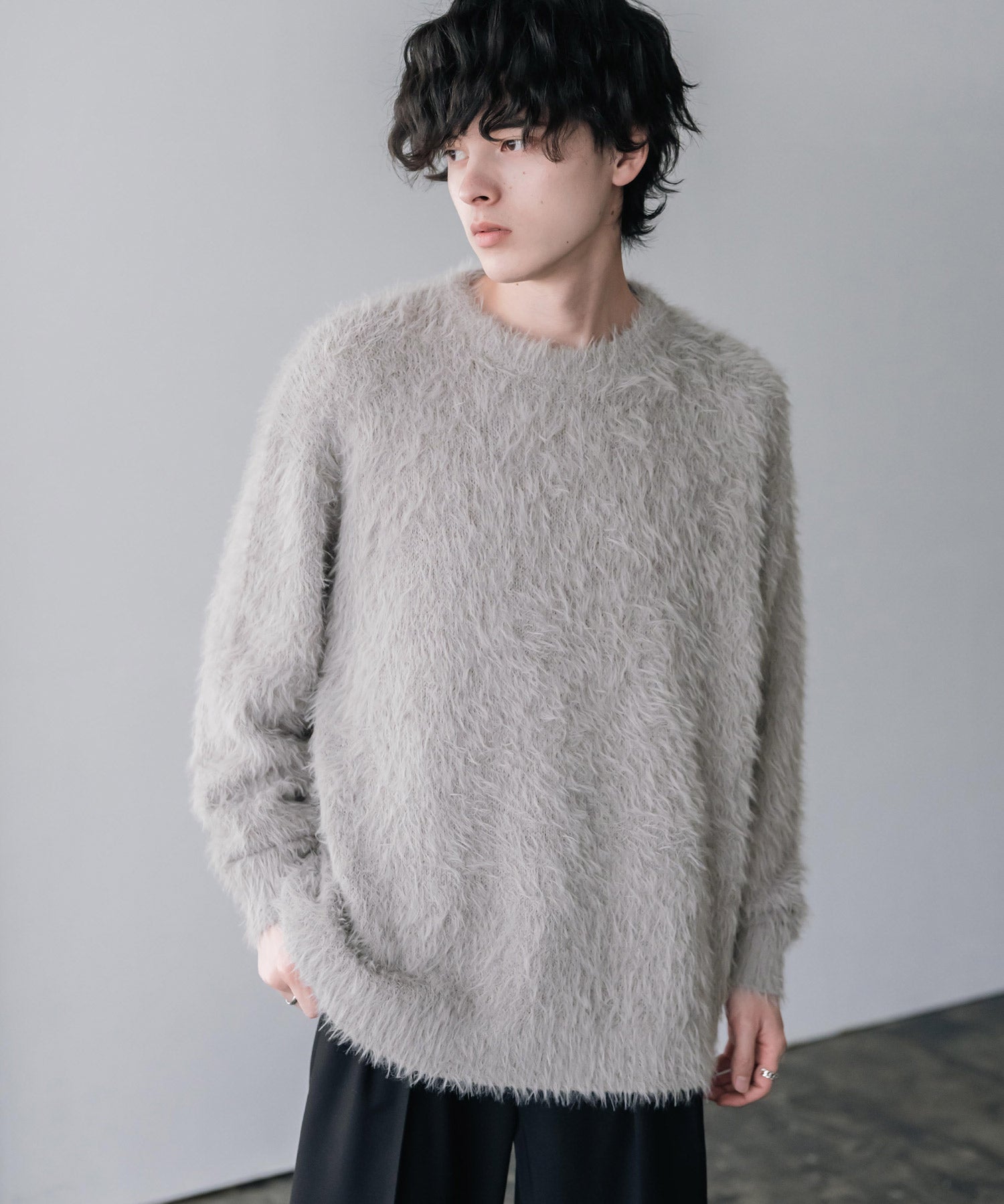 オーバーサイズ モヘアライククルーネックボリュームシャギーニットプルオーバー 16390