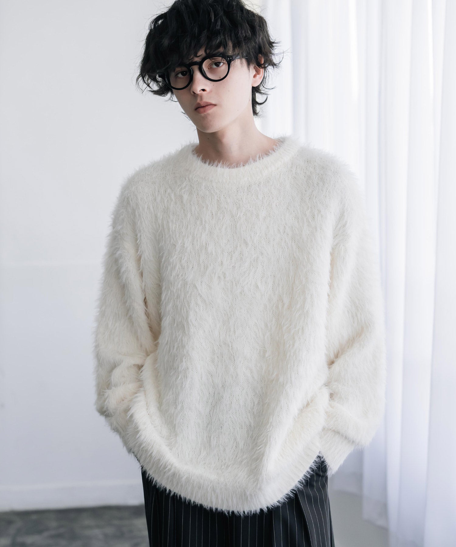 オーバーサイズ モヘアライククルーネックボリュームシャギーニットプルオーバー 16390