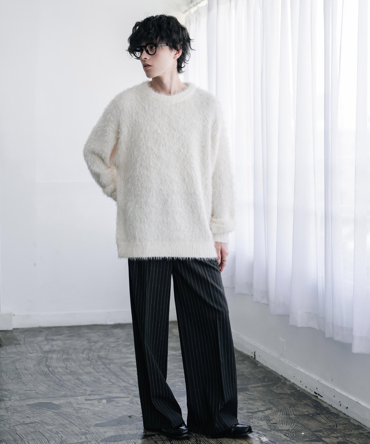 オーバーサイズ モヘアライククルーネックボリュームシャギーニットプルオーバー 16390