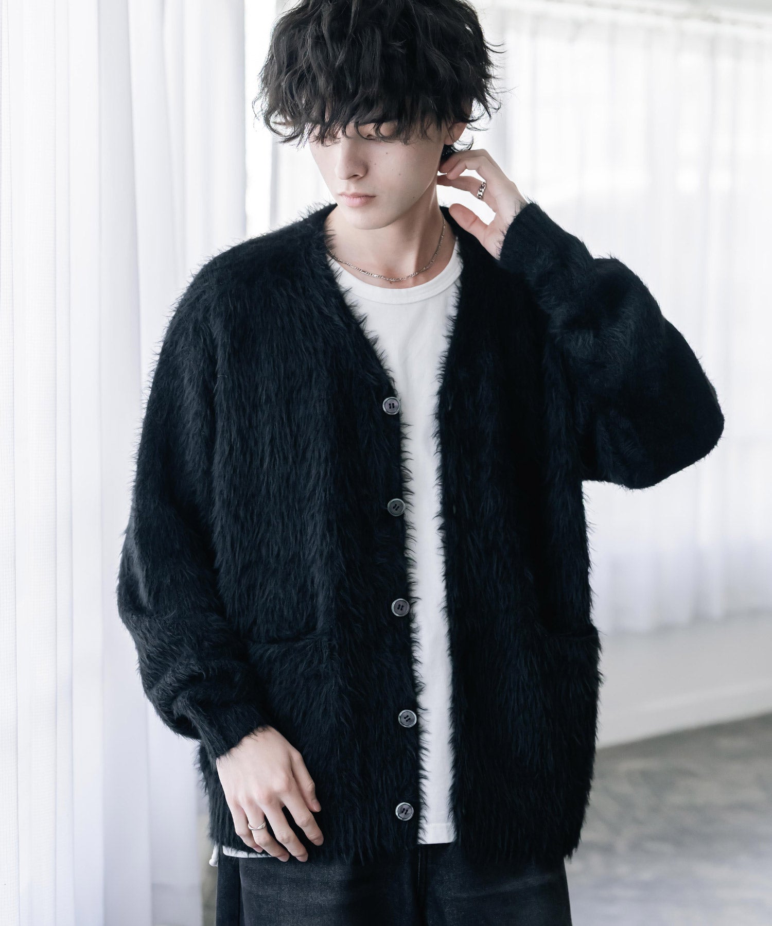 オーバーサイズ モヘアライクVネックボリュームシャギーニットカーディガン 16391