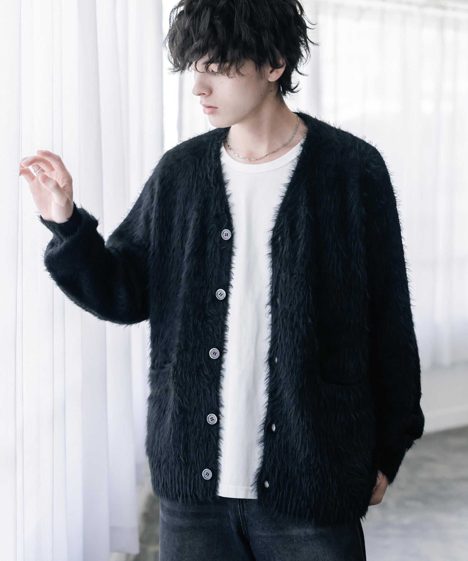 オーバーサイズ モヘアライクVネックボリュームシャギーニットカーディガン 16391