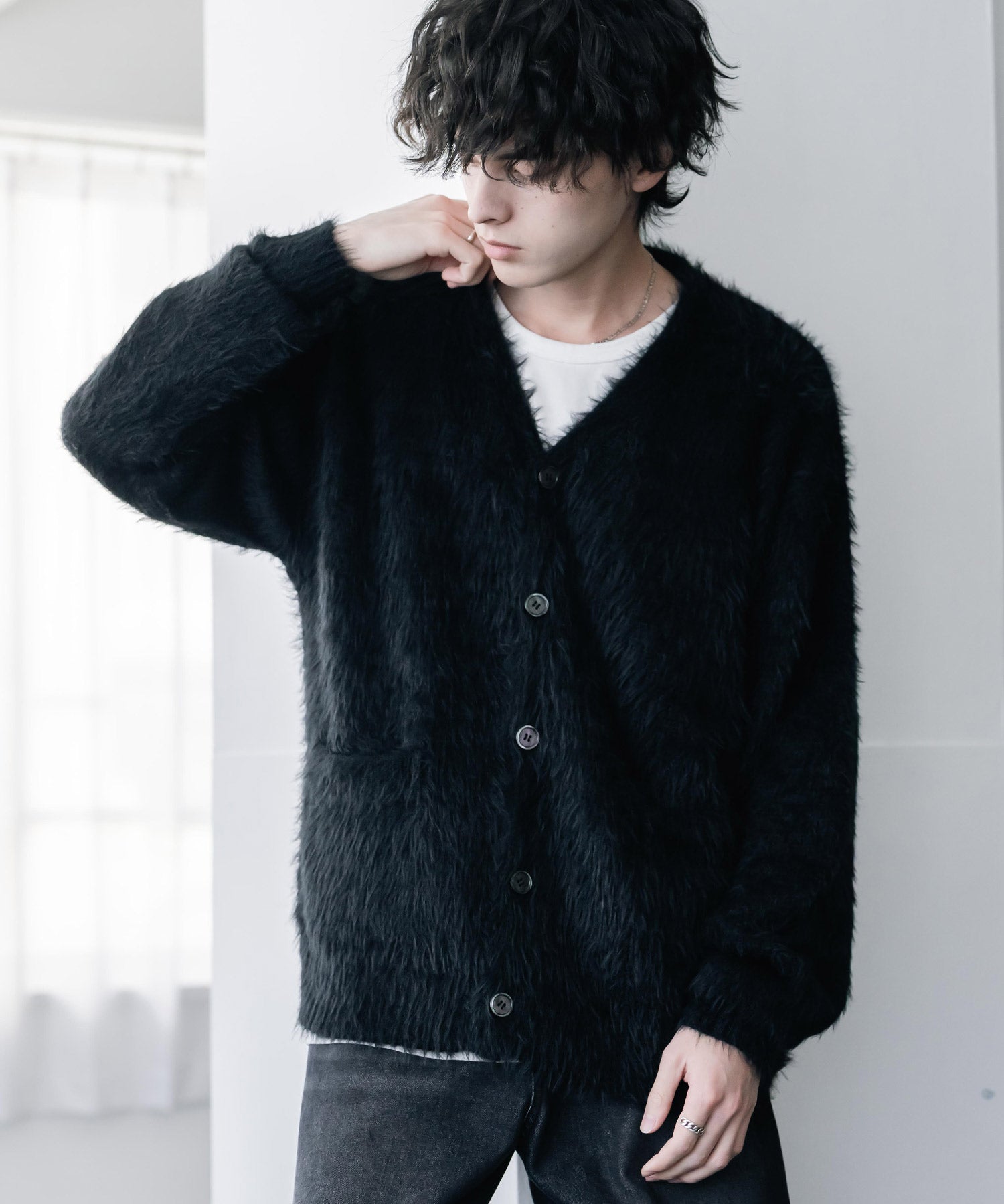 オーバーサイズ モヘアライクVネックボリュームシャギーニットカーディガン 16391