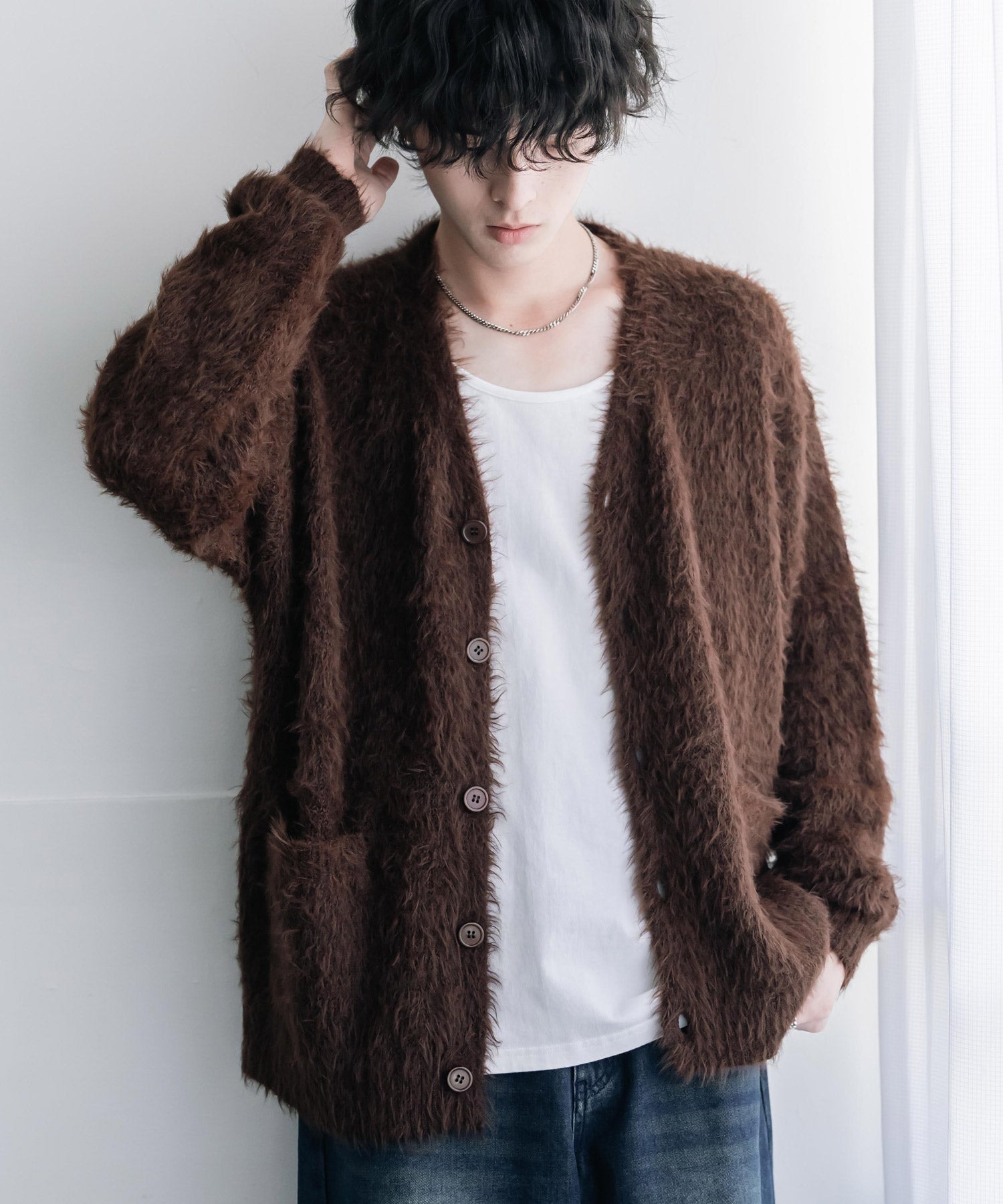 オーバーサイズ モヘアライクVネックボリュームシャギーニットカーディガン 16391