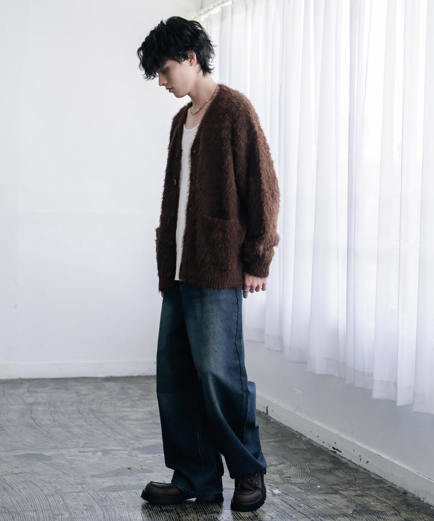 オーバーサイズ モヘアライクVネックボリュームシャギーニットカーディガン 16391