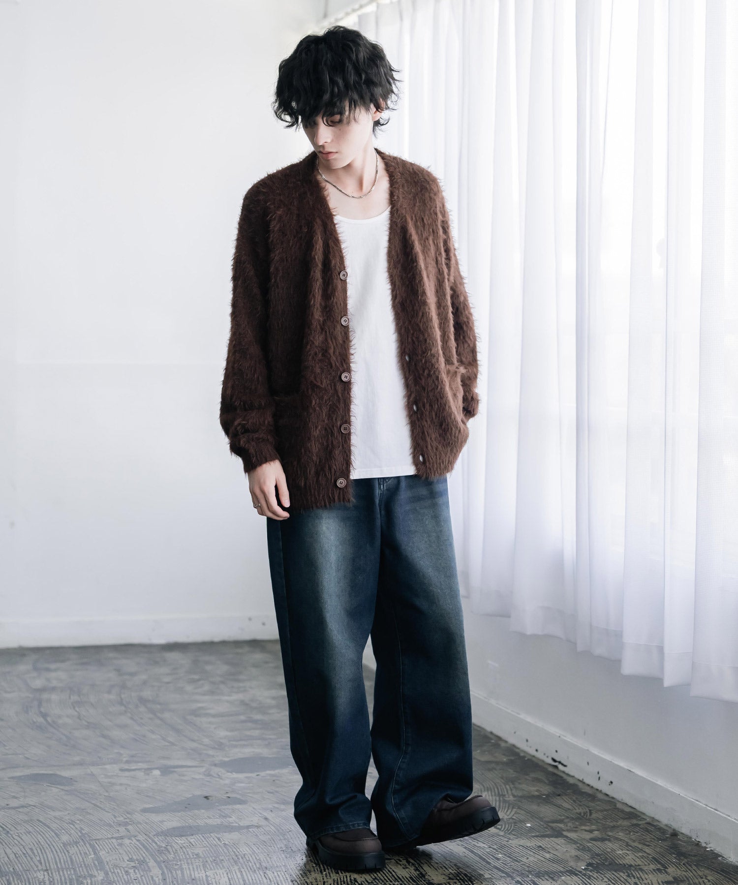 オーバーサイズ モヘアライクVネックボリュームシャギーニットカーディガン 16391