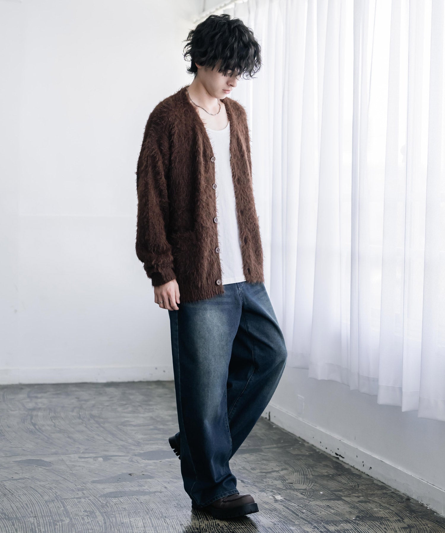 オーバーサイズ モヘアライクVネックボリュームシャギーニットカーディガン 16391