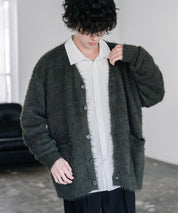 オーバーサイズ モヘアライクVネックボリュームシャギーニットカーディガン 16391