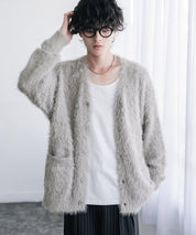 オーバーサイズ モヘアライクVネックボリュームシャギーニットカーディガン 16391