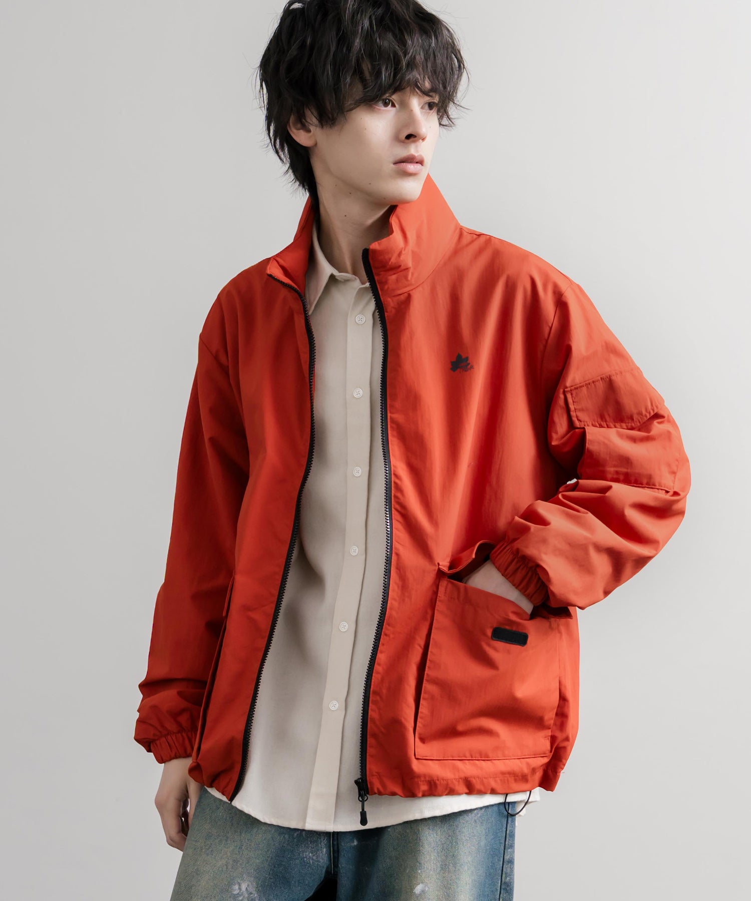 LOGOS ロゴス オーバーサイズ撥水裏タフタワンポイントロゴスタンドネックナイロンブルゾン 16451