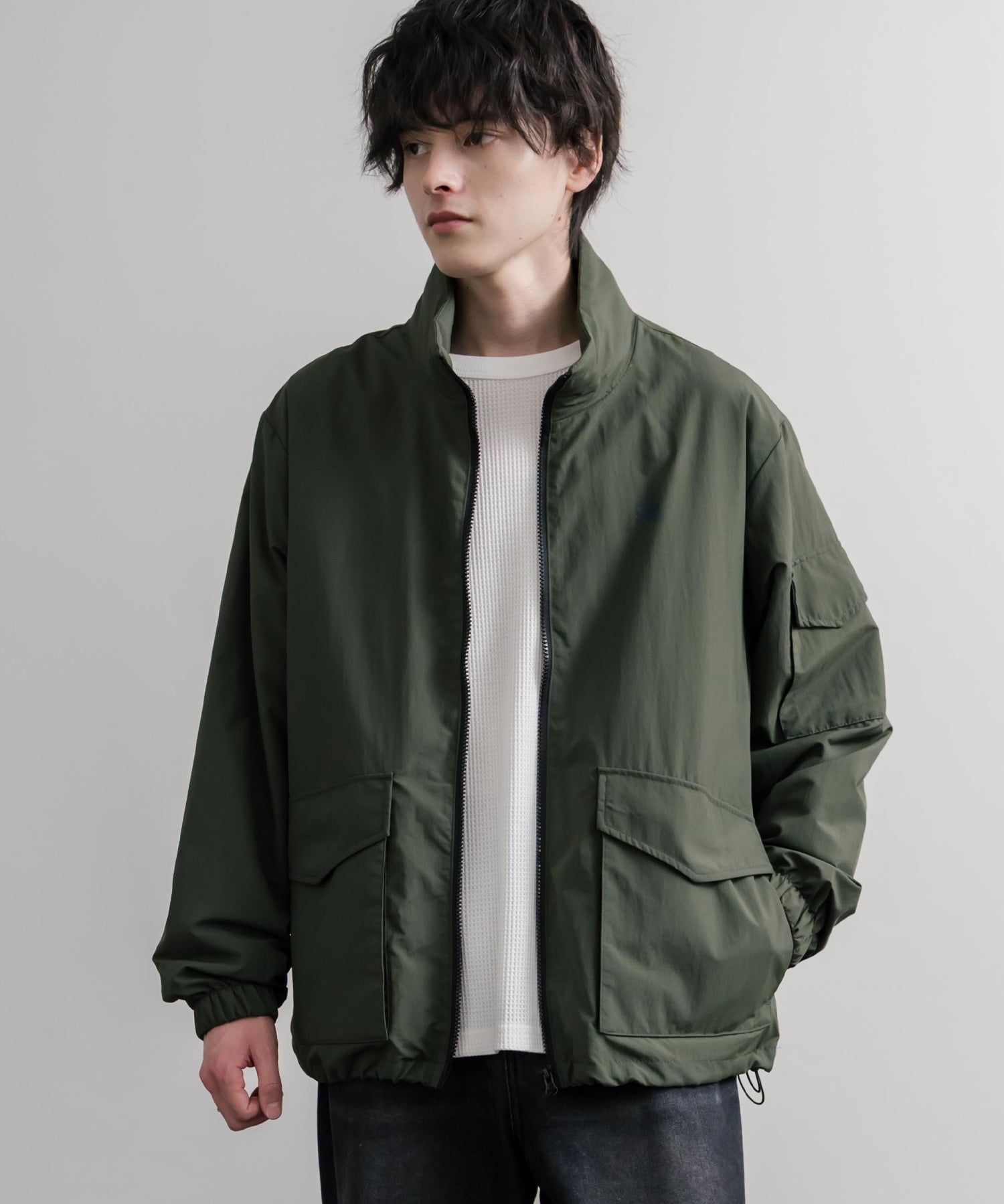 LOGOS ロゴス オーバーサイズ撥水裏タフタワンポイントロゴスタンドネックナイロンブルゾン 16451