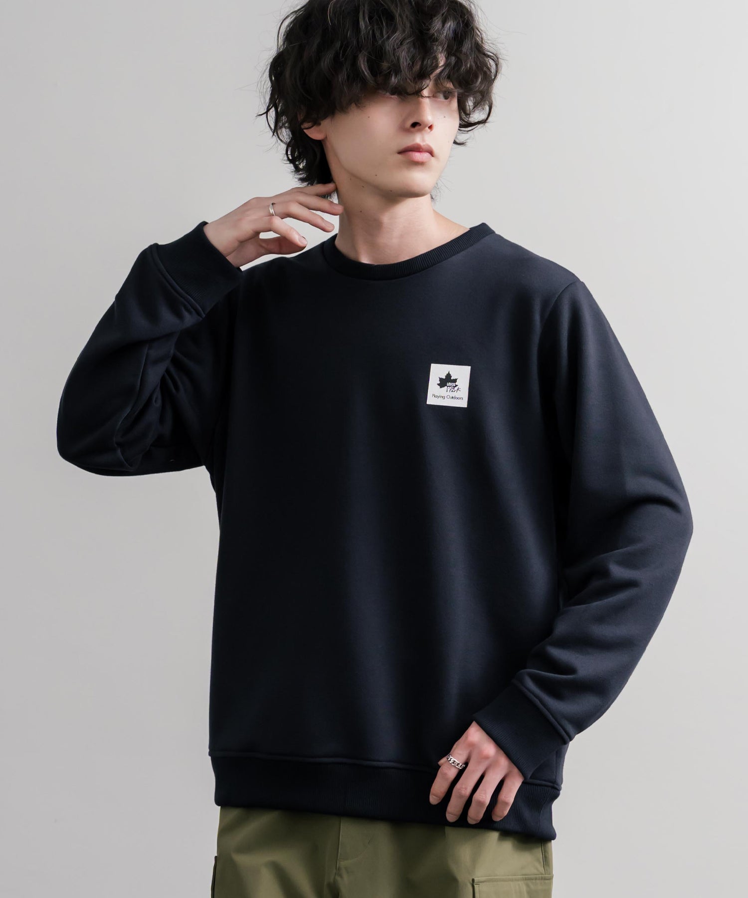LOGOS ロゴス 吸汗速乾ワンポイントロゴクルーネック裏毛プルオーバー長袖トレーナー 16452