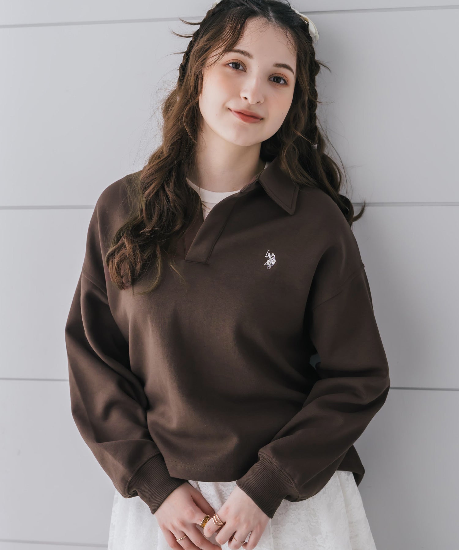 U.S.POLO ASSN. ユーエスポロアッスン 襟付きキーネックダンボールスウェット/スキッパー長袖トレーナー 16455