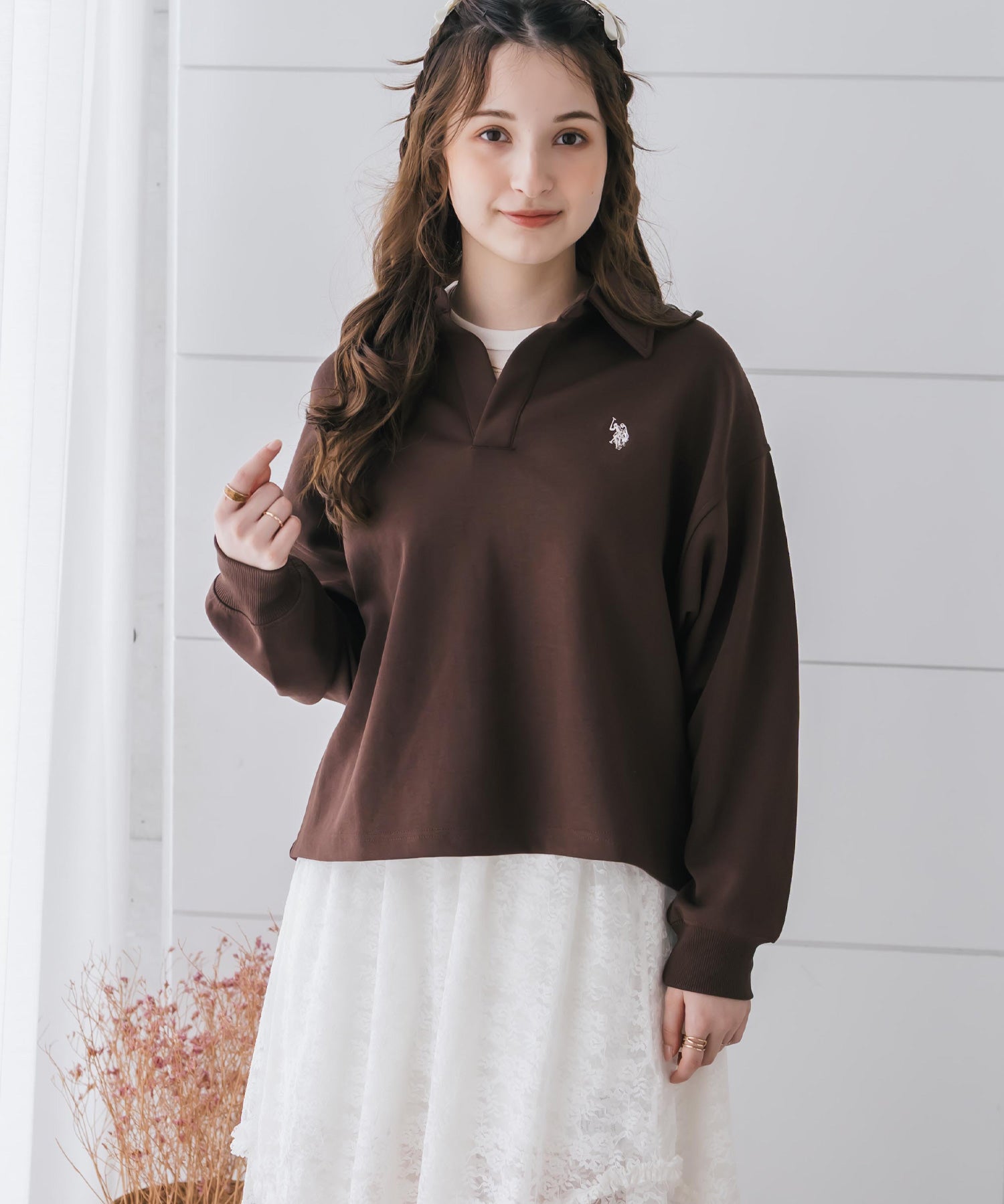 U.S.POLO ASSN. ユーエスポロアッスン 襟付きキーネックダンボールスウェット/スキッパー長袖トレーナー 16455