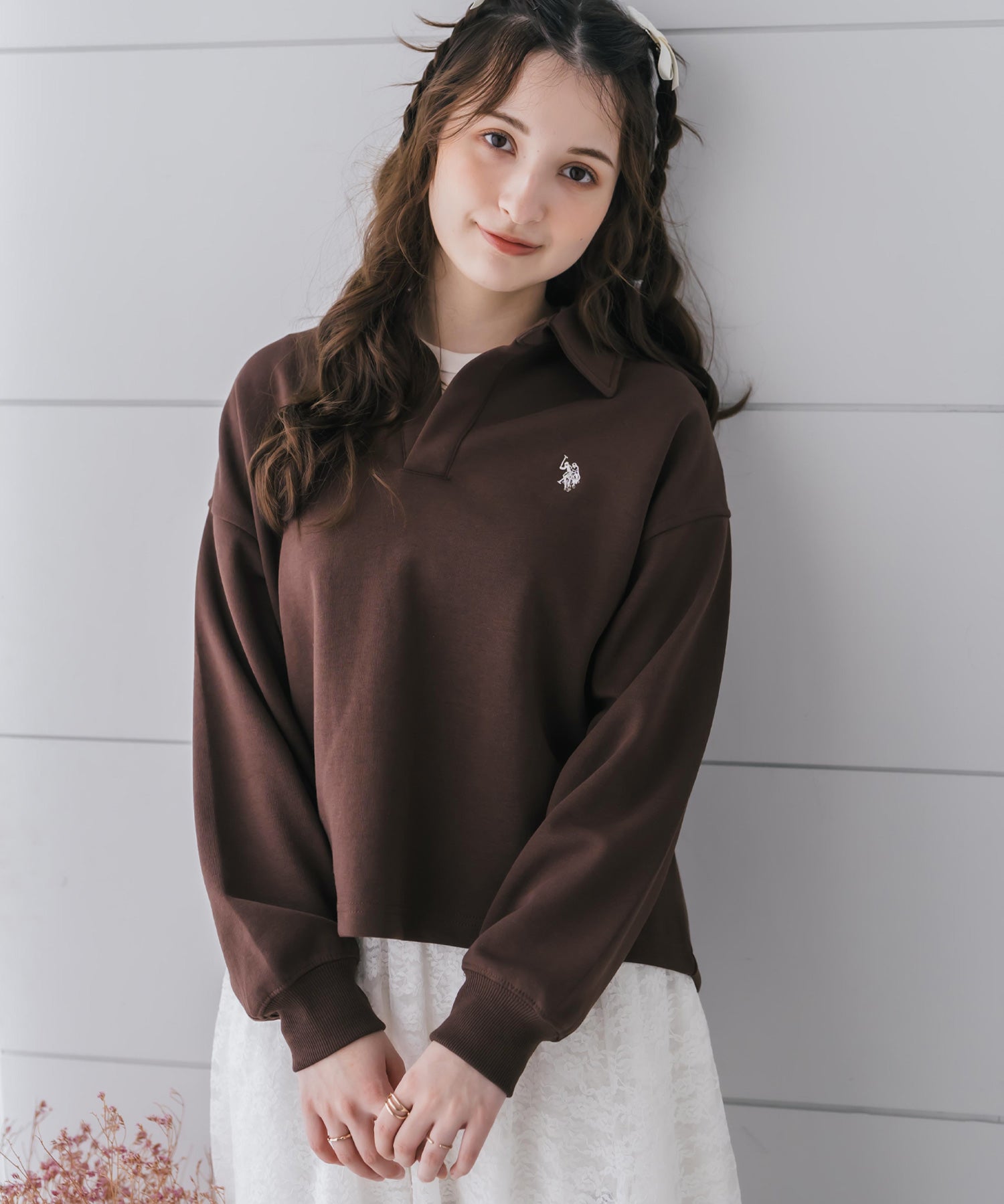 U.S.POLO ASSN. ユーエスポロアッスン 襟付きキーネックダンボールスウェット/スキッパー長袖トレーナー 16455