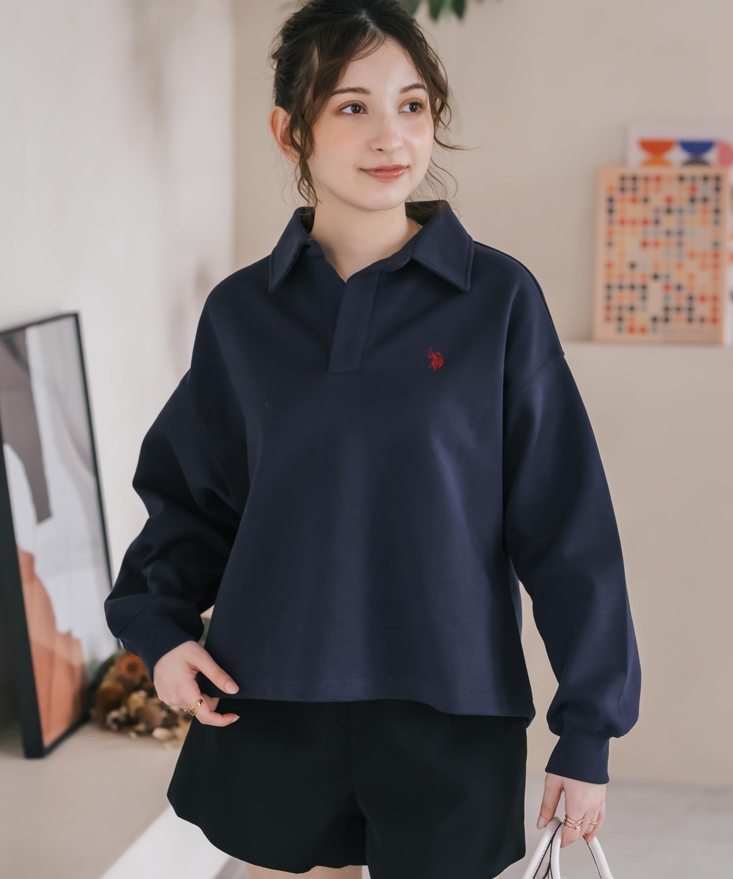 U.S.POLO ASSN. ユーエスポロアッスン 襟付きキーネックダンボールスウェット/スキッパー長袖トレーナー 16455