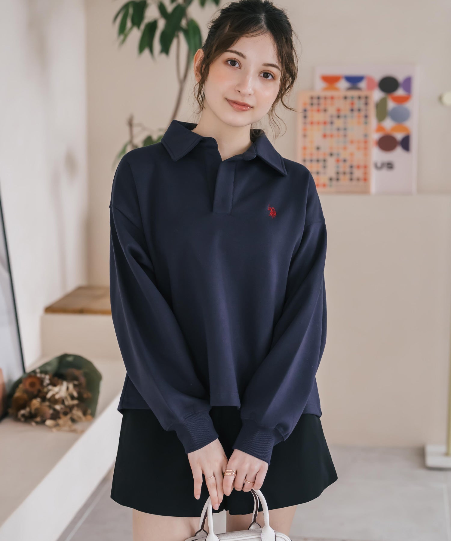 U.S.POLO ASSN. ユーエスポロアッスン 襟付きキーネックダンボールスウェット/スキッパー長袖トレーナー 16455