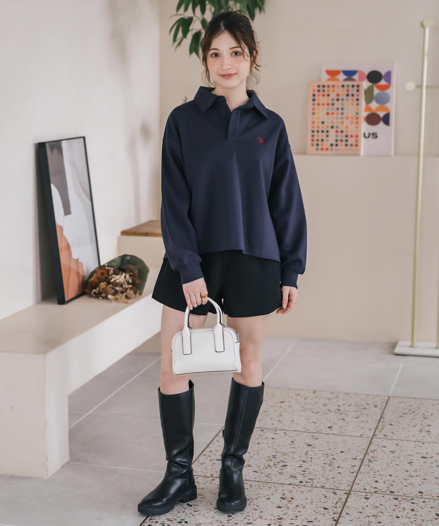 U.S.POLO ASSN. ユーエスポロアッスン 襟付きキーネックダンボールスウェット/スキッパー長袖トレーナー 16455
