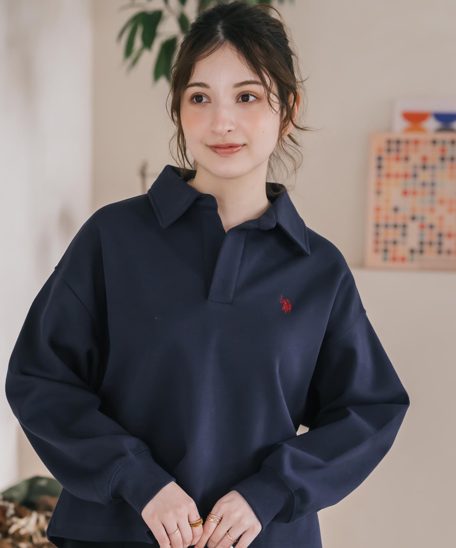 U.S.POLO ASSN. ユーエスポロアッスン 襟付きキーネックダンボールスウェット/スキッパー長袖トレーナー 16455