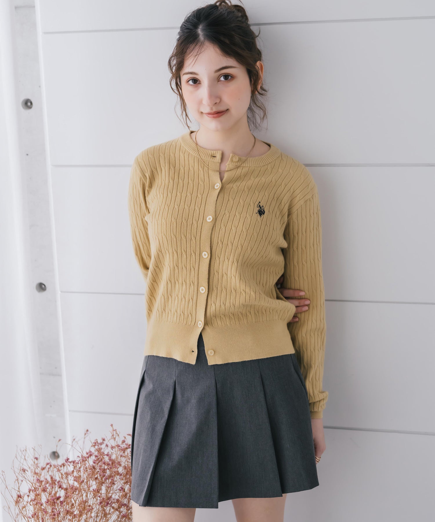 U.S. POLO ASSN. ユーエスポロアッスン W's ワンポイントロゴ刺繍ケーブルニット長袖カーディガン 16456