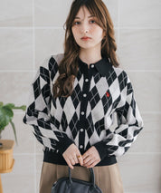 U.S. POLO ASSN. ユーエスポロアッスン W's ワンポイントロゴ刺繍アーガイル柄襟付き長袖ニットカーディガン 16457
