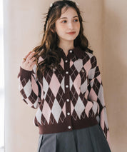 U.S. POLO ASSN. ユーエスポロアッスン W's ワンポイントロゴ刺繍アーガイル柄襟付き長袖ニットカーディガン 16457