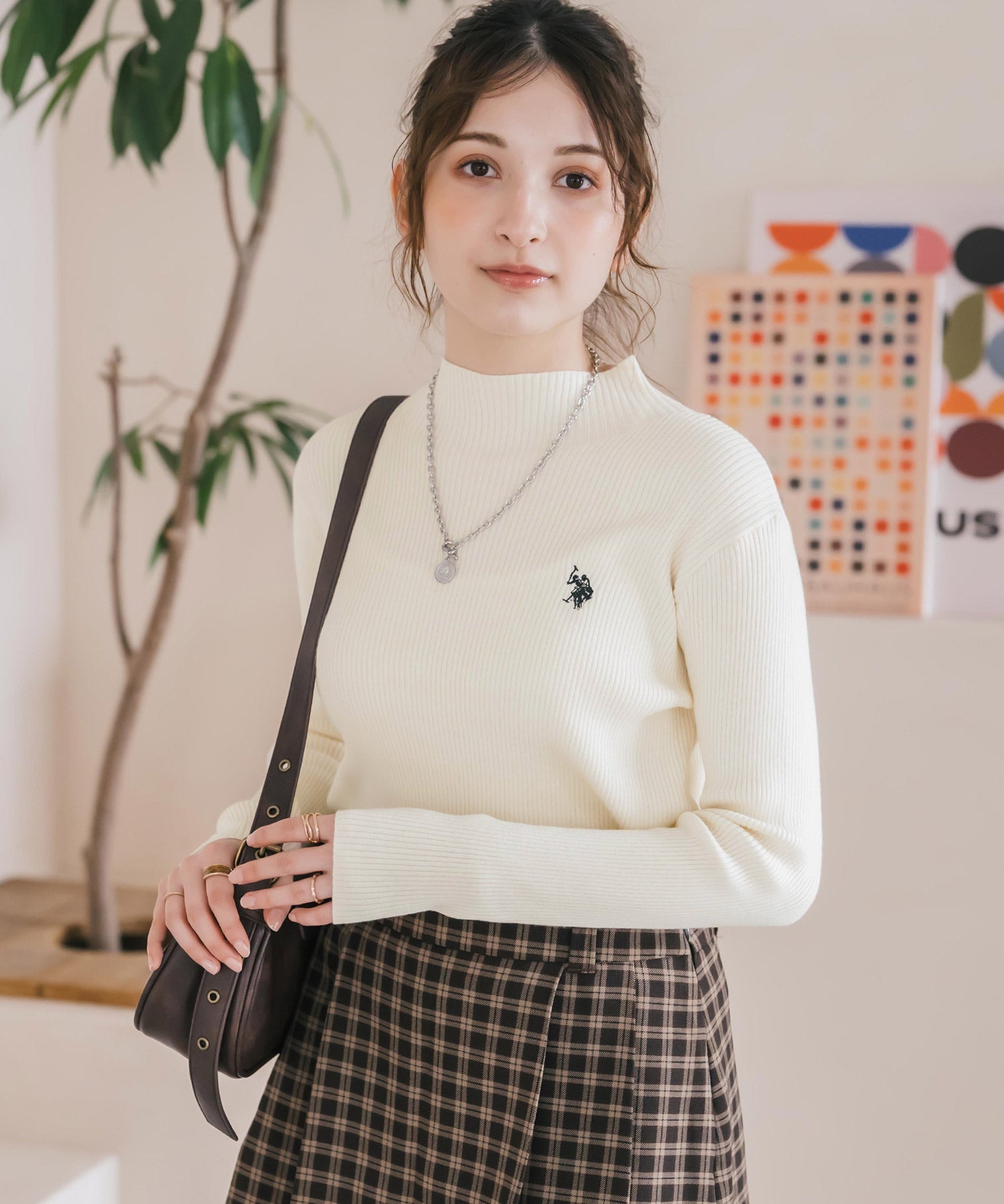 U.S. POLO ASSN. ユーエスポロアッスン W's ワンポイントロゴ刺繍リブハイネック長袖ニット 16458