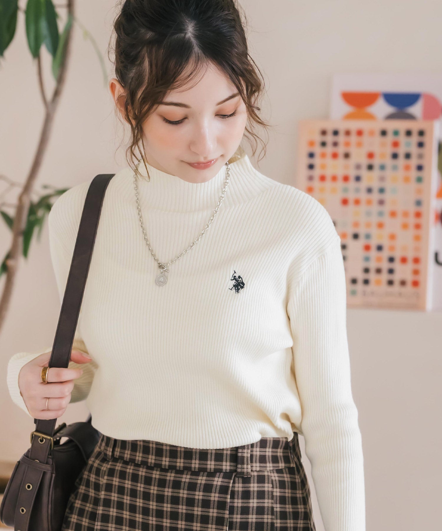 U.S. POLO ASSN. ユーエスポロアッスン W's ワンポイントロゴ刺繍リブハイネック長袖ニット 16458