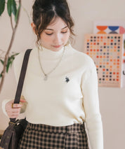 U.S. POLO ASSN. ユーエスポロアッスン W's ワンポイントロゴ刺繍リブハイネック長袖ニット 16458