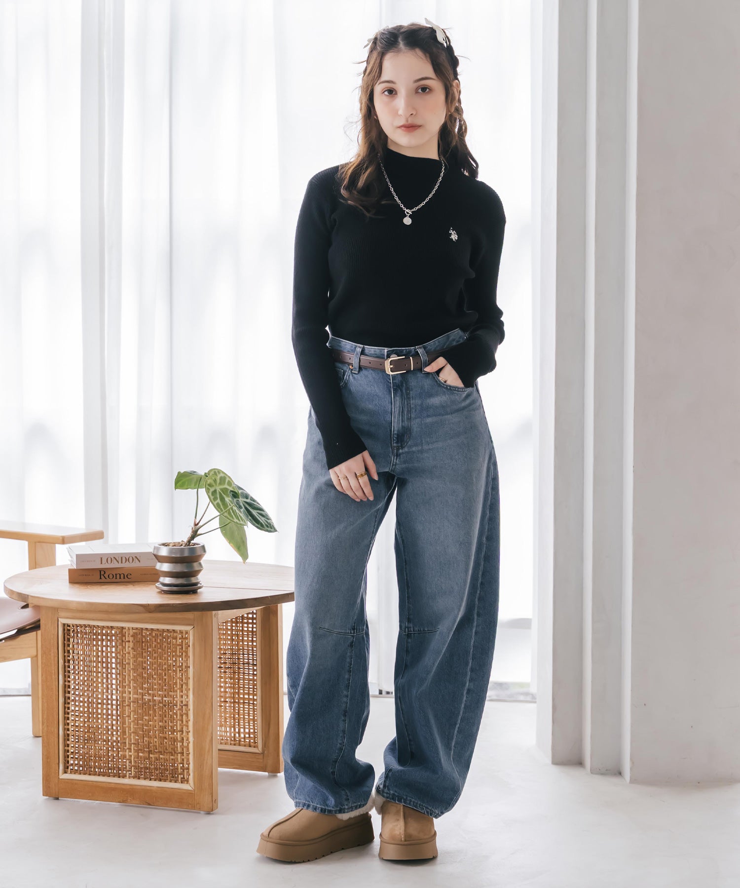U.S. POLO ASSN. ユーエスポロアッスン W's ワンポイントロゴ刺繍リブハイネック長袖ニット 16458