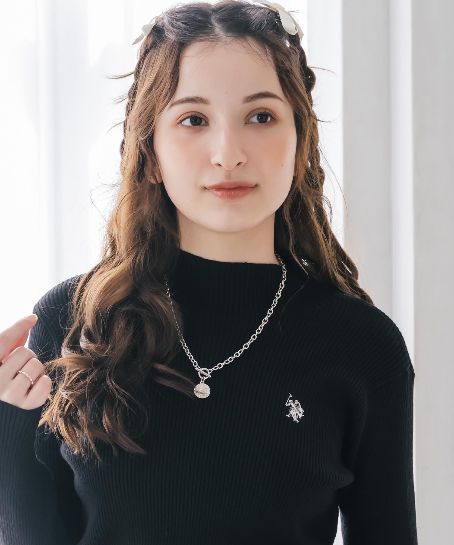 U.S. POLO ASSN. ユーエスポロアッスン W's ワンポイントロゴ刺繍リブハイネック長袖ニット 16458