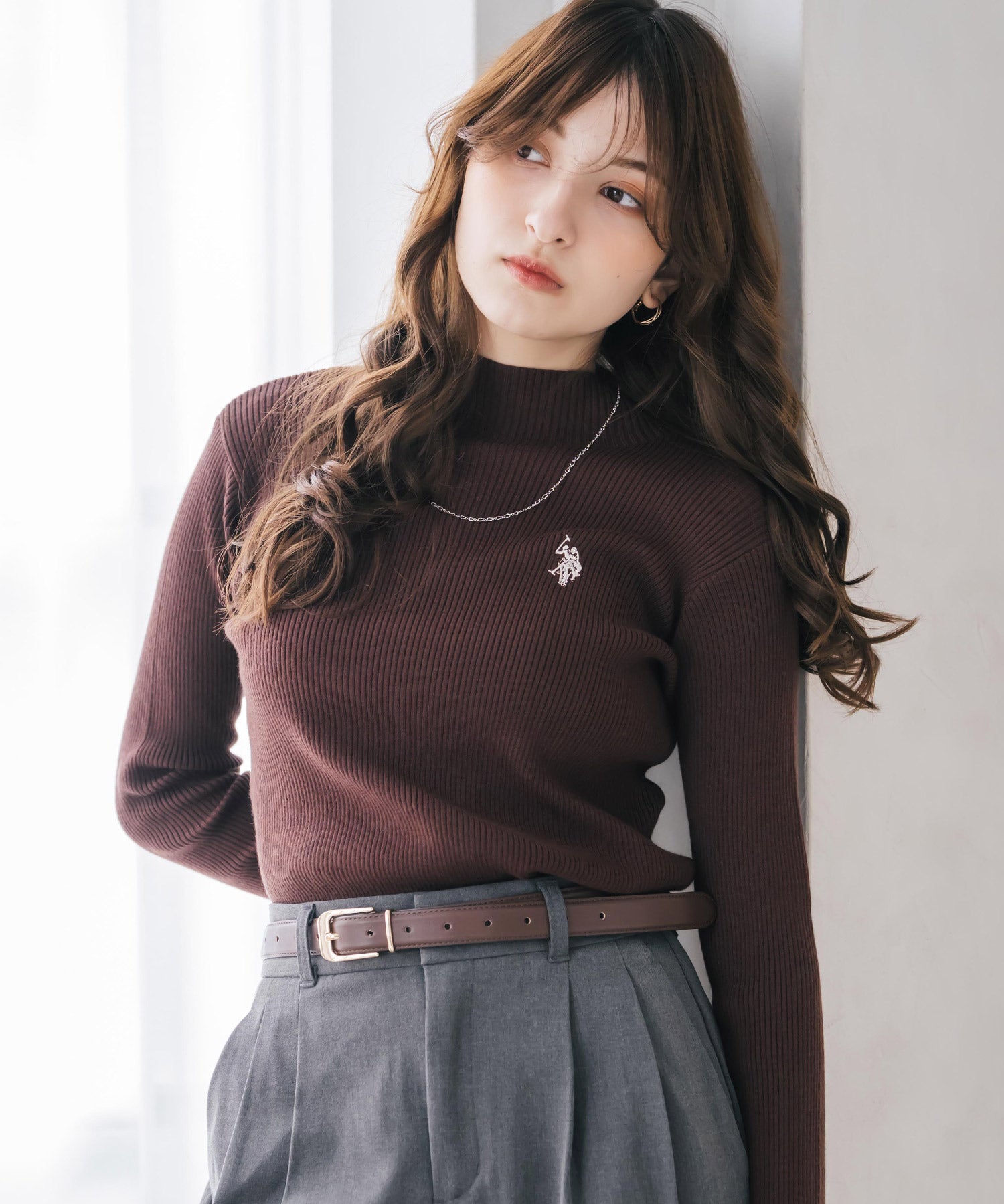 U.S. POLO ASSN. ユーエスポロアッスン W's ワンポイントロゴ刺繍リブハイネック長袖ニット 16458