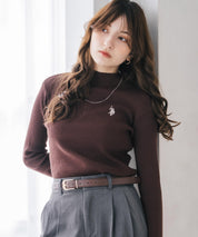 U.S. POLO ASSN. ユーエスポロアッスン W's ワンポイントロゴ刺繍リブハイネック長袖ニット 16458