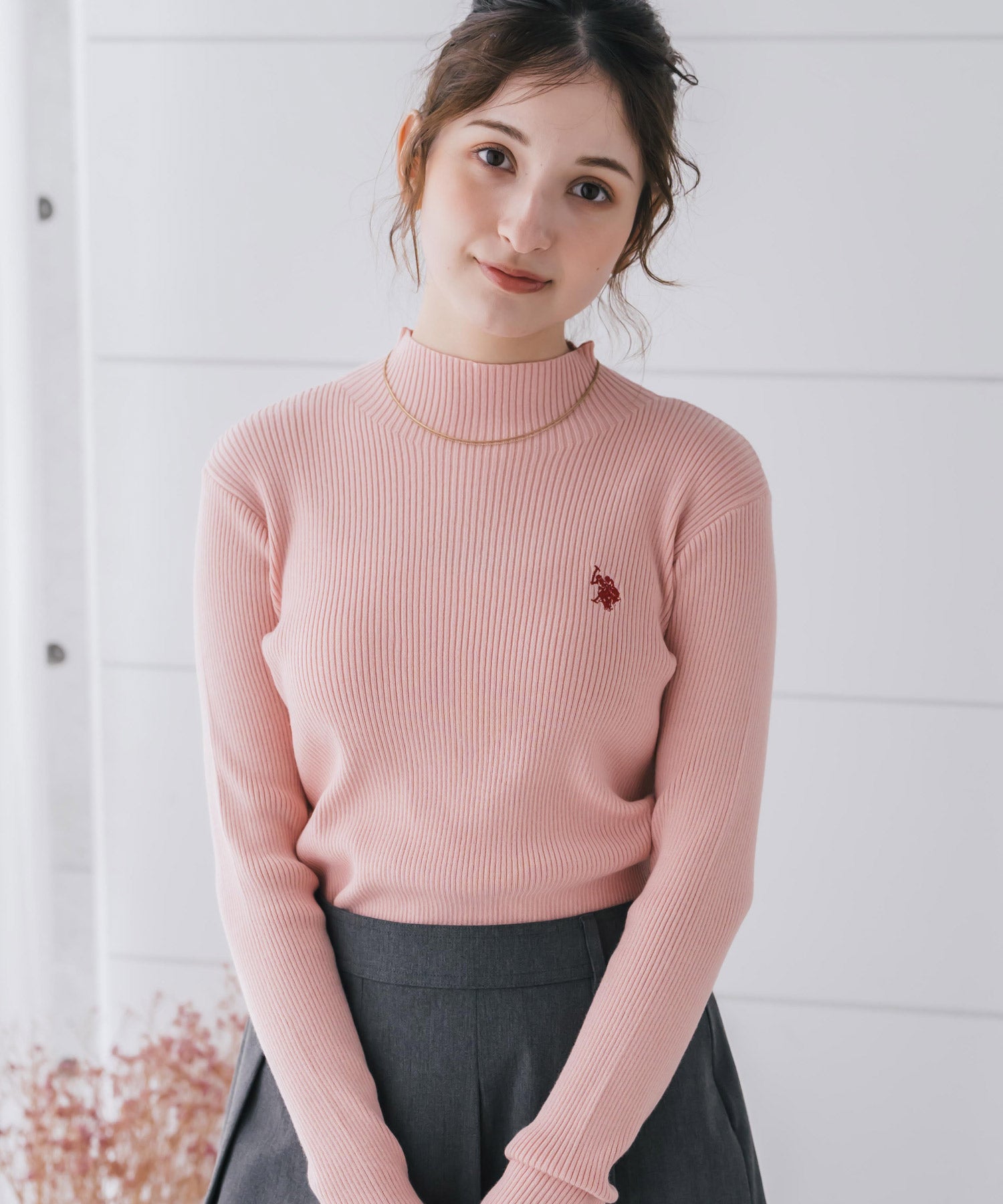 U.S. POLO ASSN. ユーエスポロアッスン W's ワンポイントロゴ刺繍リブハイネック長袖ニット 16458
