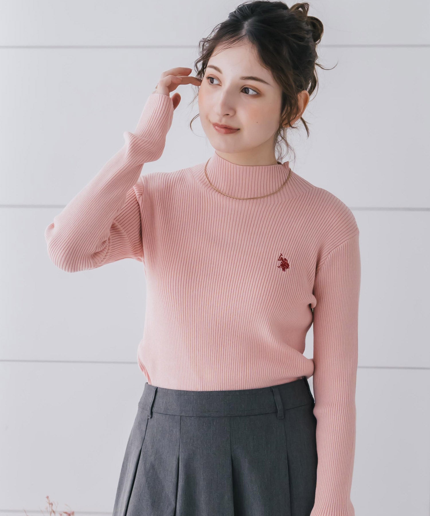 U.S. POLO ASSN. ユーエスポロアッスン W's ワンポイントロゴ刺繍リブハイネック長袖ニット 16458