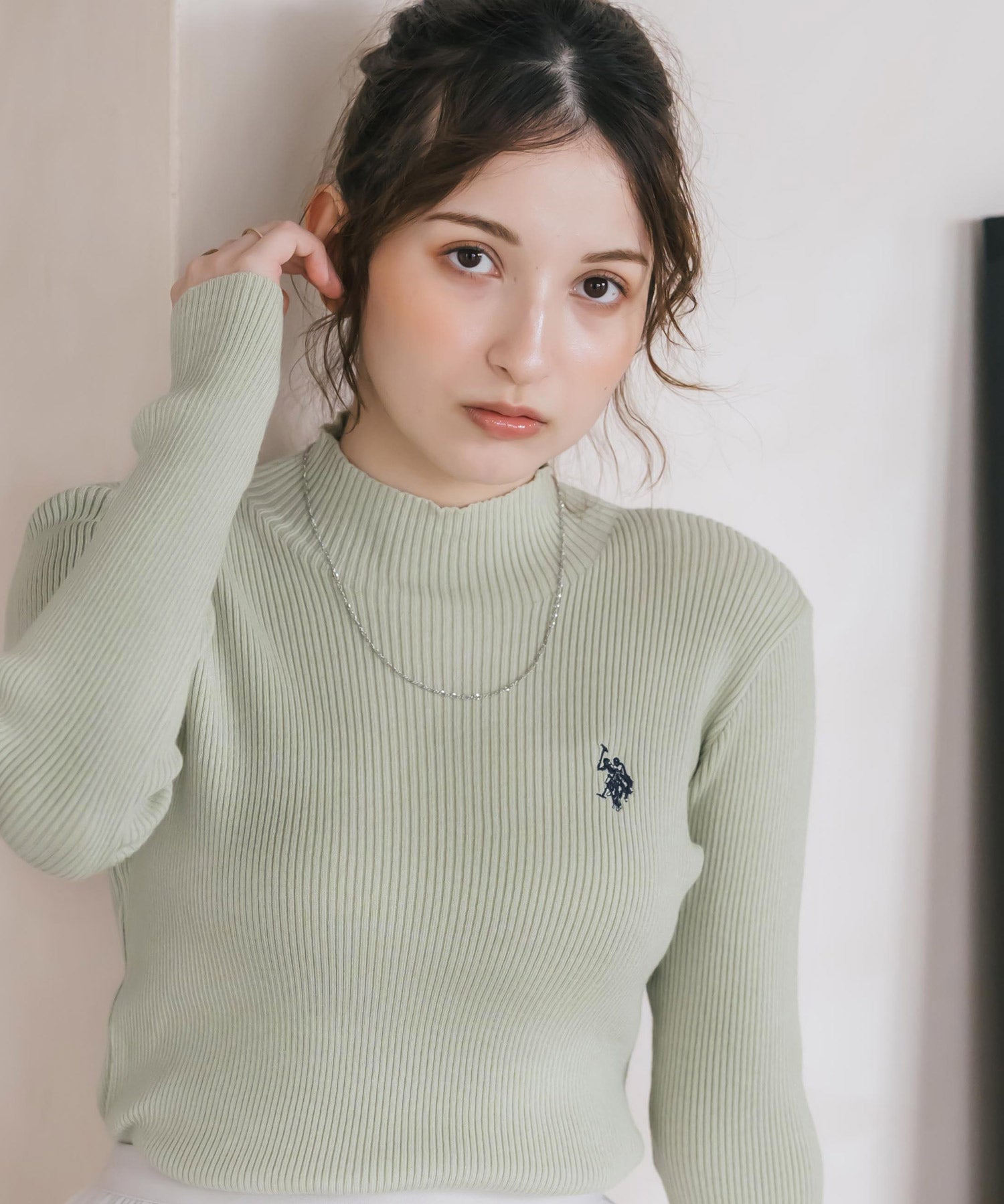 U.S. POLO ASSN. ユーエスポロアッスン W's ワンポイントロゴ刺繍リブハイネック長袖ニット 16458
