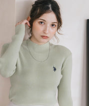 U.S. POLO ASSN. ユーエスポロアッスン W's ワンポイントロゴ刺繍リブハイネック長袖ニット 16458