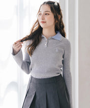 U.S.POLO ASSN. ユーエスポロアッスン バイカラー2重衿ワンポイントロゴ刺繍フレアスリーブニットポロシャツ 16459