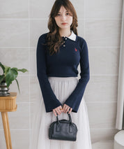 U.S.POLO ASSN. ユーエスポロアッスン バイカラー2重衿ワンポイントロゴ刺繍フレアスリーブニットポロシャツ 16459