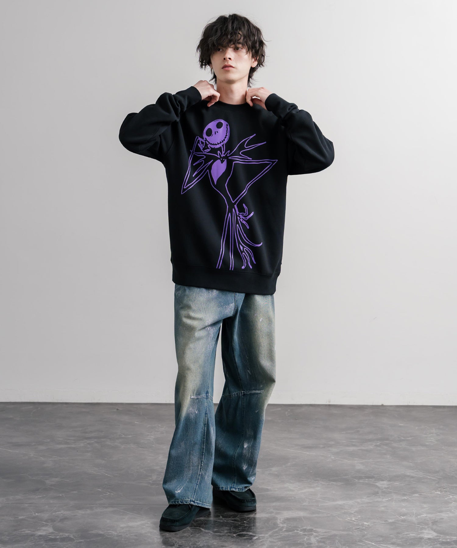 HUF ハフ オーバーサイズ裏起毛アソートプリント刺繍クルーネック長袖トレーナー 16462