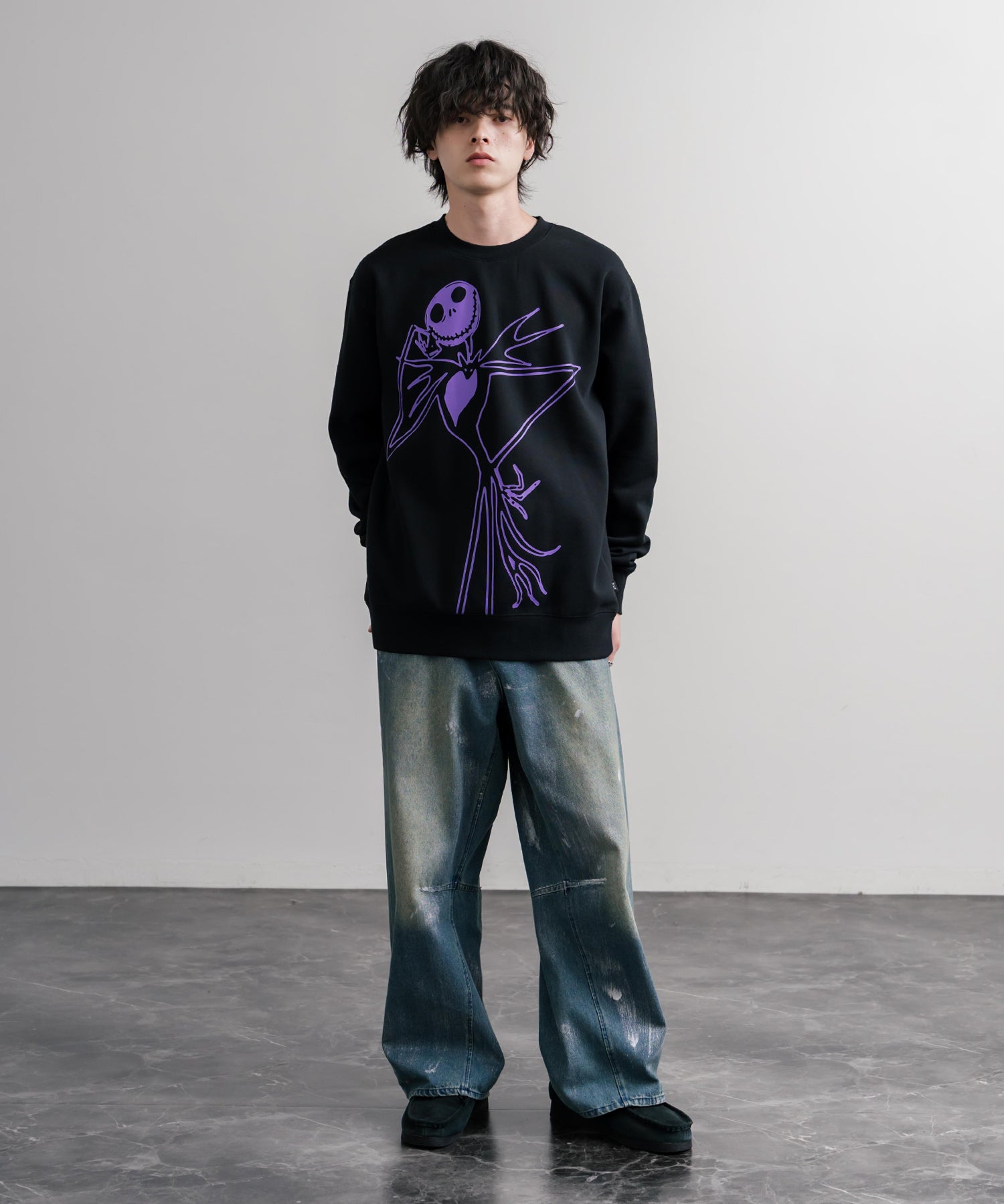 HUF ハフ オーバーサイズ裏起毛アソートプリント刺繍クルーネック長袖トレーナー 16462