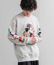 HUF ハフ オーバーサイズ裏起毛アソートプリント刺繍クルーネック長袖トレーナー 16462