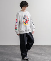 HUF ハフ オーバーサイズ裏起毛アソートプリント刺繍クルーネック長袖トレーナー 16462