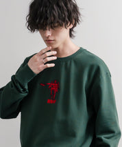 HUF ハフ オーバーサイズ裏起毛アソートプリント刺繍クルーネック長袖トレーナー 16462