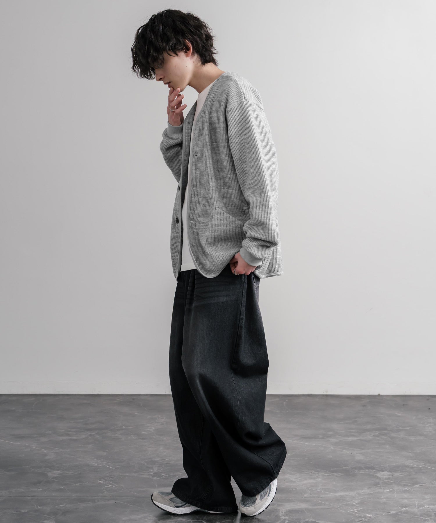 Upscape Audience アップスケープオーディエンス 日本製ウールビックワッフルニットソーノーカラーアーミーカーディガン AUD7290 16471