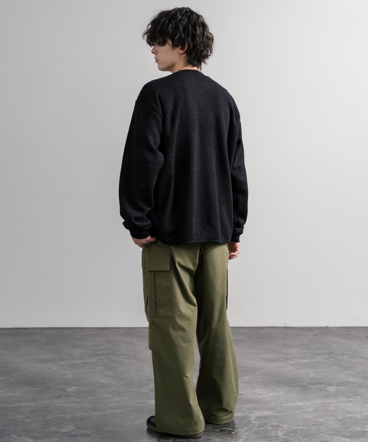 Upscape Audience アップスケープオーディエンス 日本製ウールビックワッフルニットソーノーカラーアーミーカーディガン AUD7290 16471