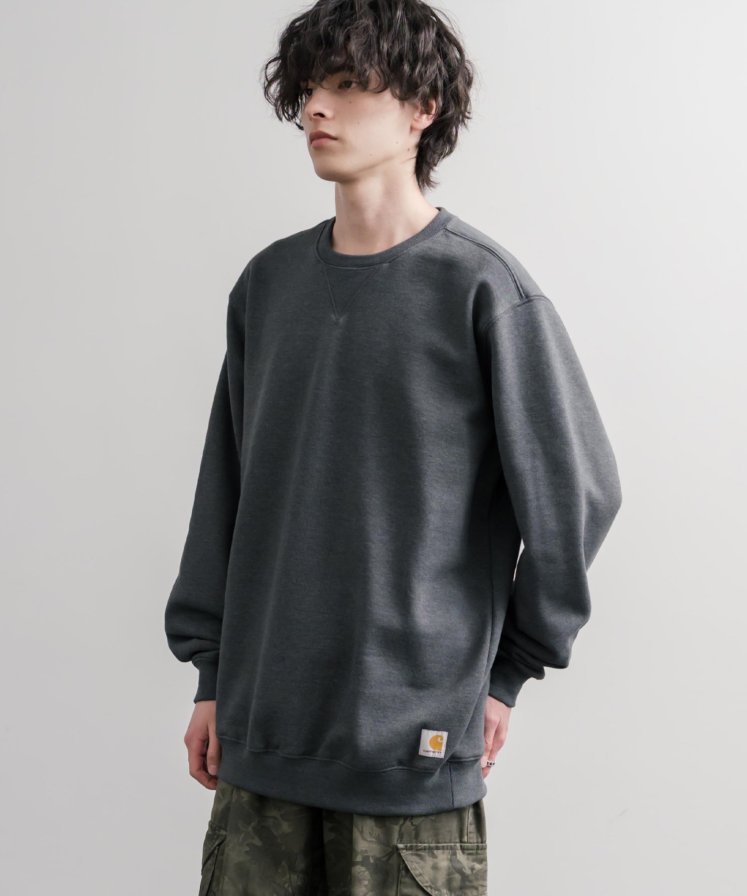 Carhartt カーハート MIDWEIGHT CREW NECK SWEAT/オーバーサイズ裏起毛ワンポイントロゴ長袖トレーナー 16474