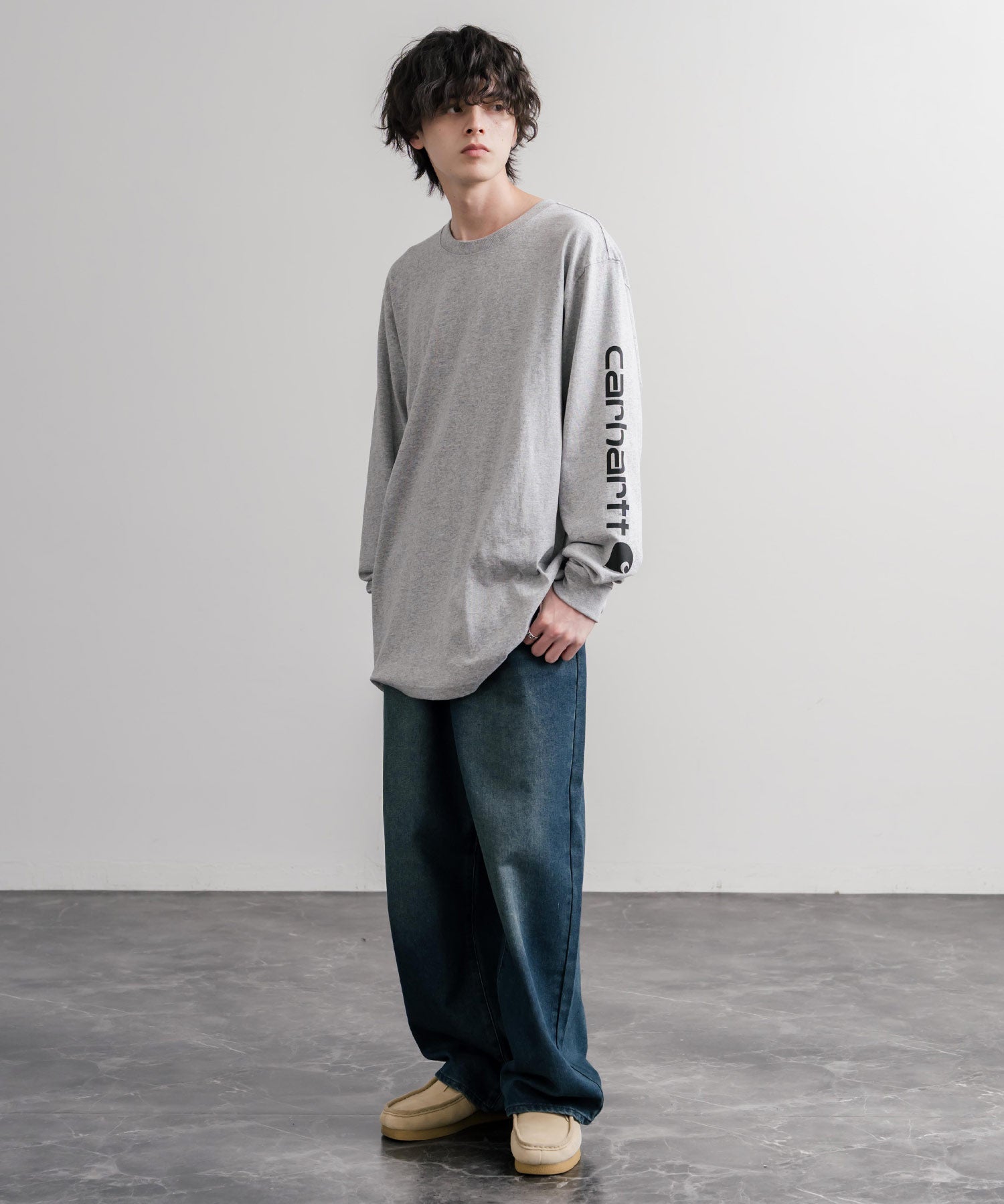 Carhartt カーハート HEAVYWEIGHT LONG-SLEEVE T-SHIRTS/オーバーサイズヘビーウェイト袖ロゴプリント長袖クルーネックTシャツ 16475