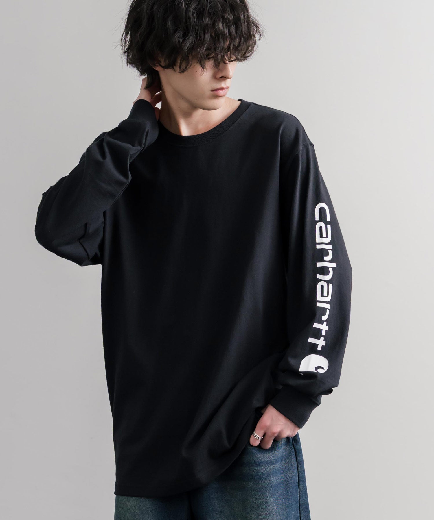 Carhartt カーハート HEAVYWEIGHT LONG-SLEEVE T-SHIRTS/オーバーサイズヘビーウェイト袖ロゴプリント長袖クルーネックTシャツ 16475
