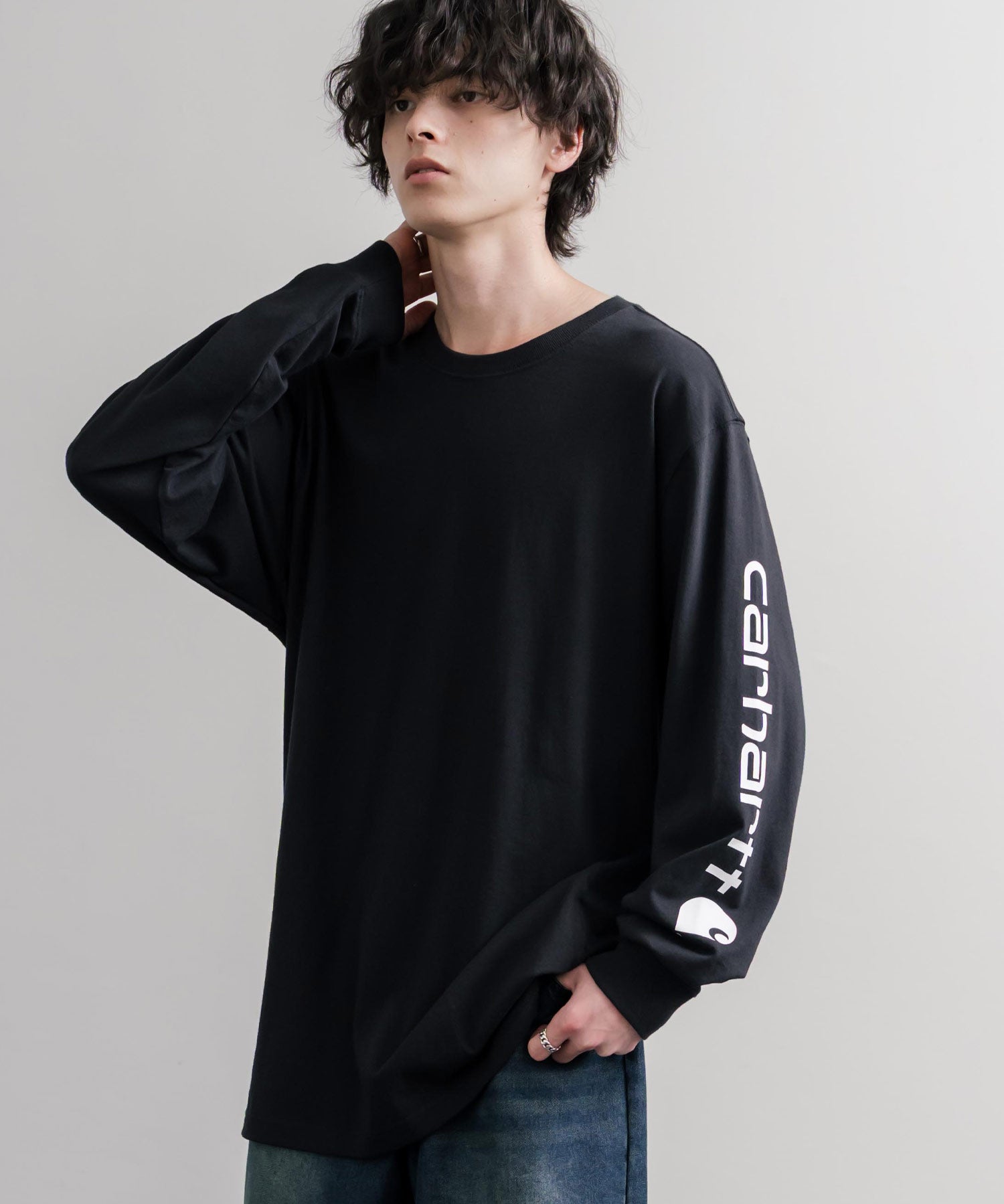 Carhartt カーハート HEAVYWEIGHT LONG-SLEEVE T-SHIRTS/オーバーサイズヘビーウェイト袖ロゴプリント長袖クルーネックTシャツ 16475